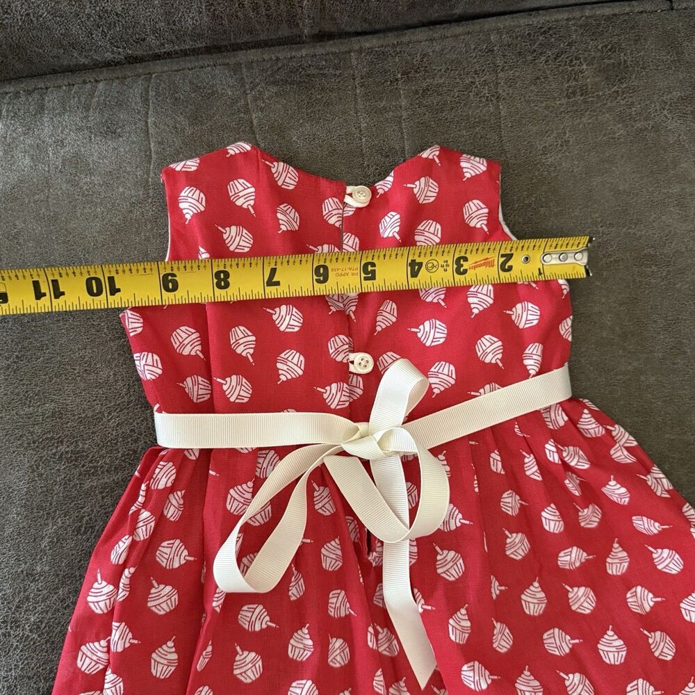 Baby Girl Dress 6-12 Months Red White Print Ribbon Sleeveless Cute - Picture 8 of 12
